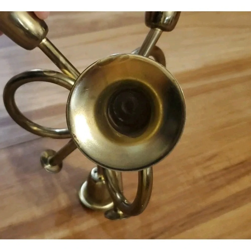 Tripple French Horn Brass‎ Taper Candle Holder Thanksgiving Christmas Holiday